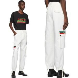 New Gucci Off White Canvas Pressed Cotton Cargo Pants Size 50